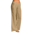 thumbnail image 6 of Outfmvch cotton linen pants women Gauze Drawstring Lace Side Women's Culottes Cotton Linen Palazzo Pants Straight-legs Womens Embroidered Linen Pants Paper Bag Pants Gaucho Pant Khaki 2XL, 6 of 6