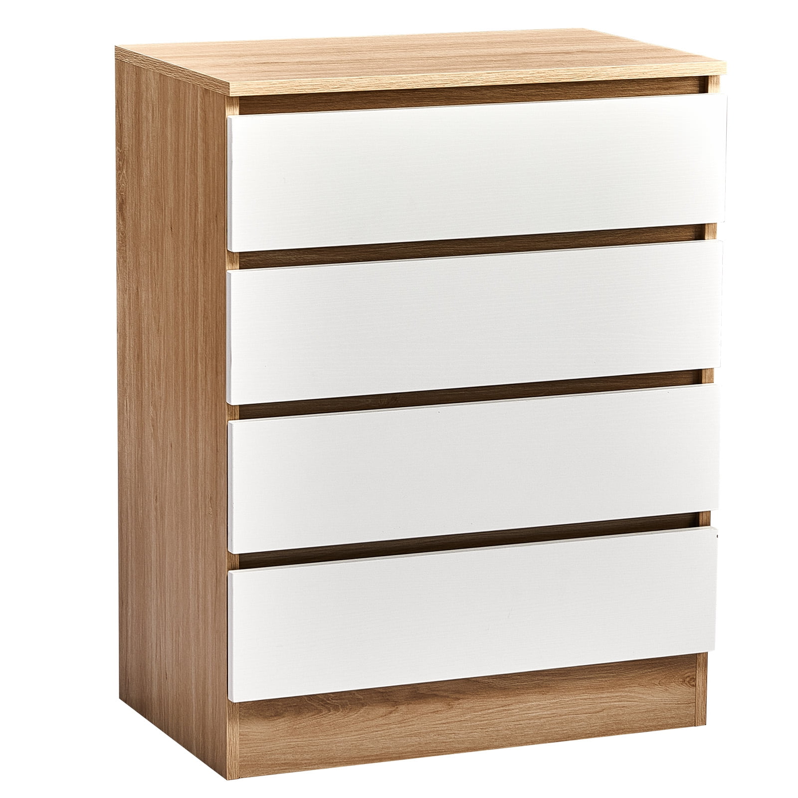 4-Drawer Storage Cabinet Color-Block Drawer Dresser 23.62*14.96*30.71in Wood-Tone Cabinet Body + White Drawer Fronts