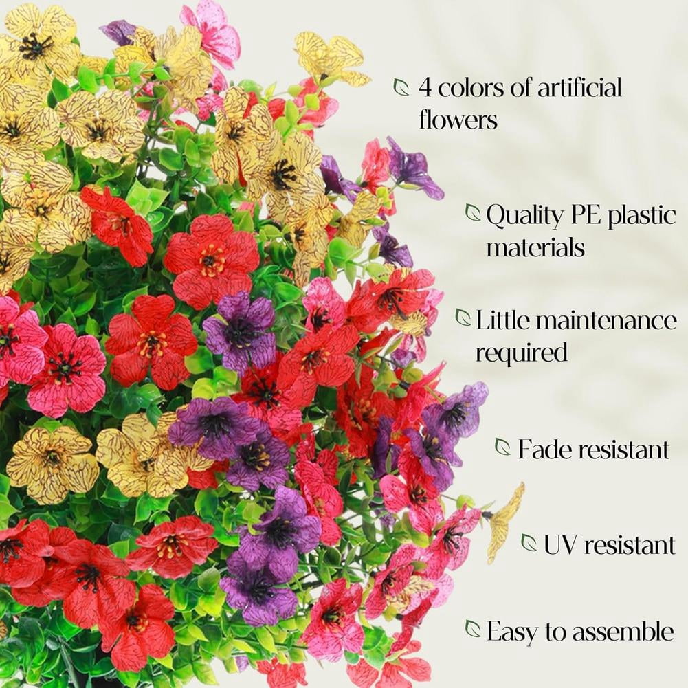 Artificial Flowers with Ground Spikes, Artificial Boxwood Topiary Ball Bush with Flowers for Outdoor, UV Resistant Faux Greenery Shrubs for Garden, Yard