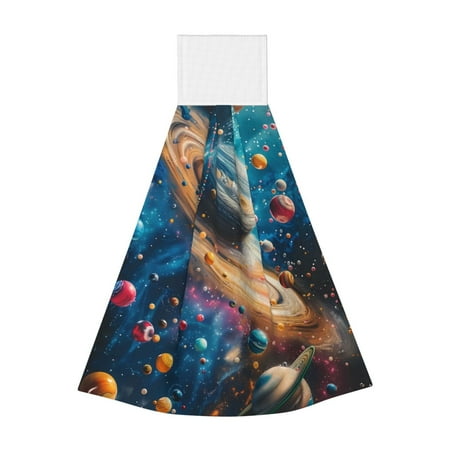 

Adobk Colorful Planet Universe Print Coral Velvet Hand Wipes Fashion Hanging Kitchen Towel for Bathroom Washcloth Absorbent Tie Towel