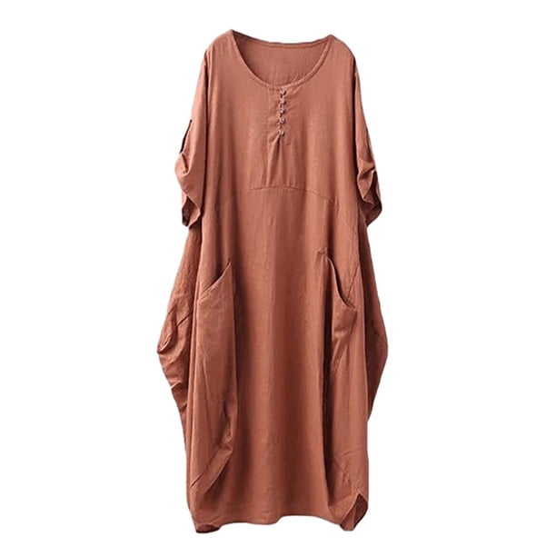 Vestido suelto femenino Qarigey manga corta primavera verano Cuello Irregular Casual Naranja XXL