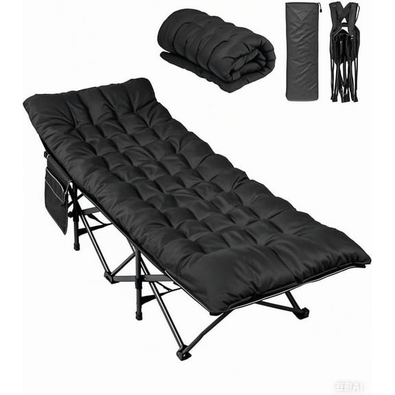 1200D Double Layer Oxford Camping Cots for Adults, Folding Cots for Sleeping with Mattress, Outdoor Folding Bed with Carry Bag, Portable Camping Bed for Sleeping, Resting, Camping, Black