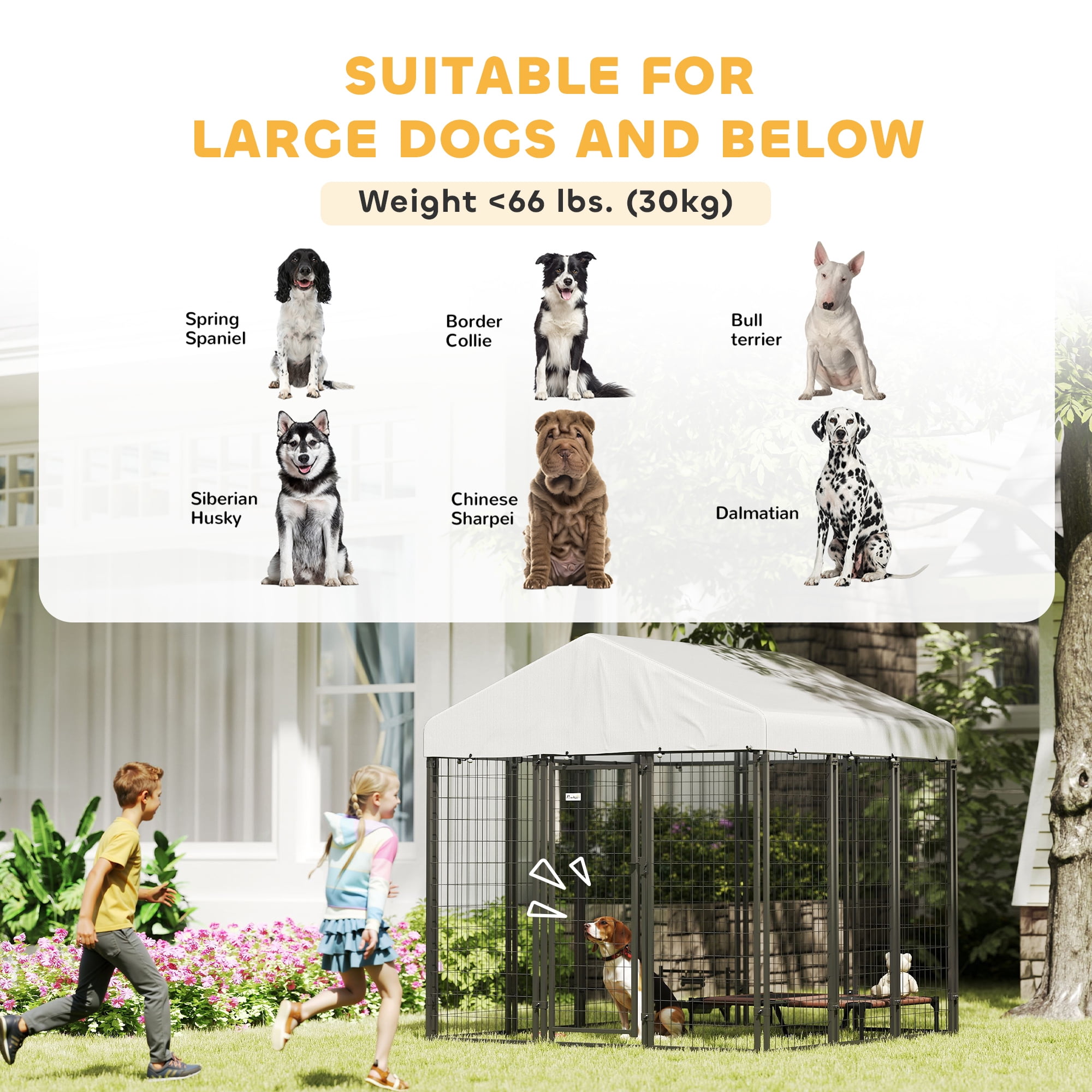 PawHut Outdoor Dog Kennel with Roof, Welded Wire Dog Playpen Enclosure with Escape-proof Lock, UV-Resistant & Waterproof Cover, 6' x 6' x 6', Silver