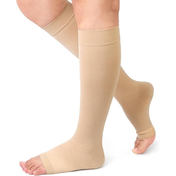 beister Open Toe Compression Socks 20-30mmHg - Medical Anti-Embolism for Post-Surgery & Diabetic Care, Knee-High for Women & Men, Black (1 pair)