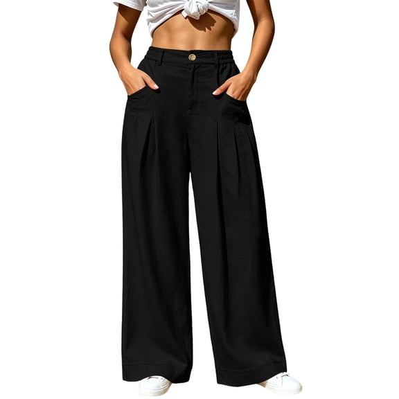 ZHYou No Boundarie Womens Baggy Fit Pant Low Rise Pleated Cargo Oversized Wide Leg Business Dress Casual Trousers with Pockets,Black,Size M
