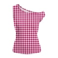 thumbnail image 6 of Yertdoel Sleeveless Tops for Women Fashion Checkered Print Off the Shoulder Slim Fitted Tank Top Party Cozy Summer Tops Casual Shirts, 6 of 7