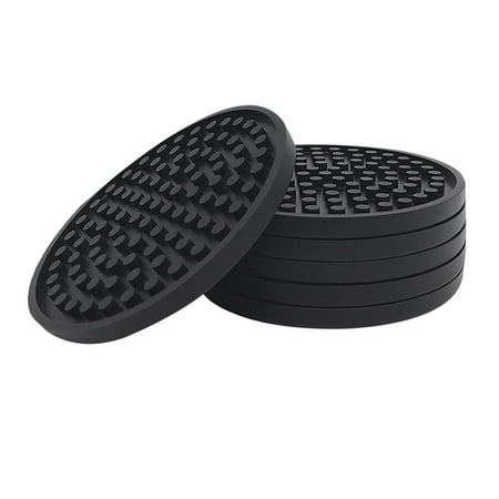 

Black Round Silicone Rubber Drink Coasters ( 6) Non- Perfect for Homes &