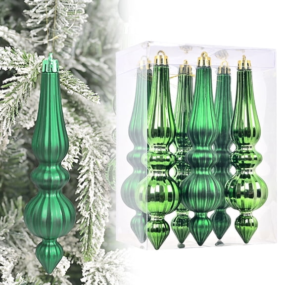 PLJFXXM 6 Pcs Crystal Glass Finial Christmas Ornaments Large Hanging Christmas Finials Hanging Christmas Tree Decorations for Xmas Tree Decoration Holiday Decor