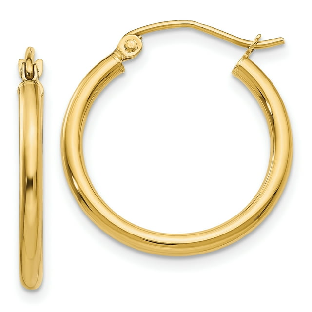 Boucles d'Oreilles Créoles Tube 2 mm en Or Jaune 10k Rondes