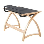 Indoor Home Office Furniture Bentley Mid-Century Modern Office Desk In Natural Wood And Black Glass