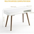 thumbnail image 2 of HELLONE 42'' Home Office Writing Desk, Mid Century Modern Desk with Drawer, Small White Computer Table Vanity Table for Bedroom, White, 2 of 7