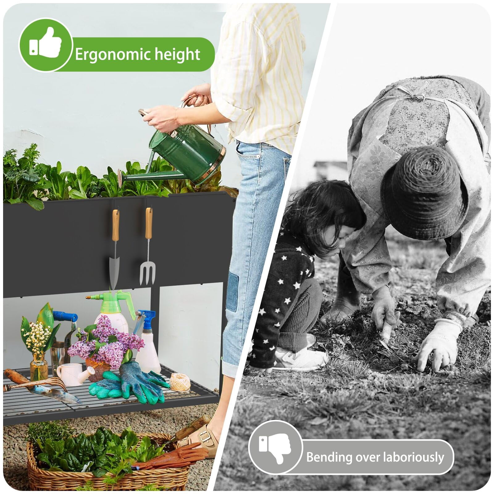 Yacona Metal Raised Garden Bed with Wheels, Outdoor Planter Boxes for Vegetables and Flowers, 51×26×32in, Black
