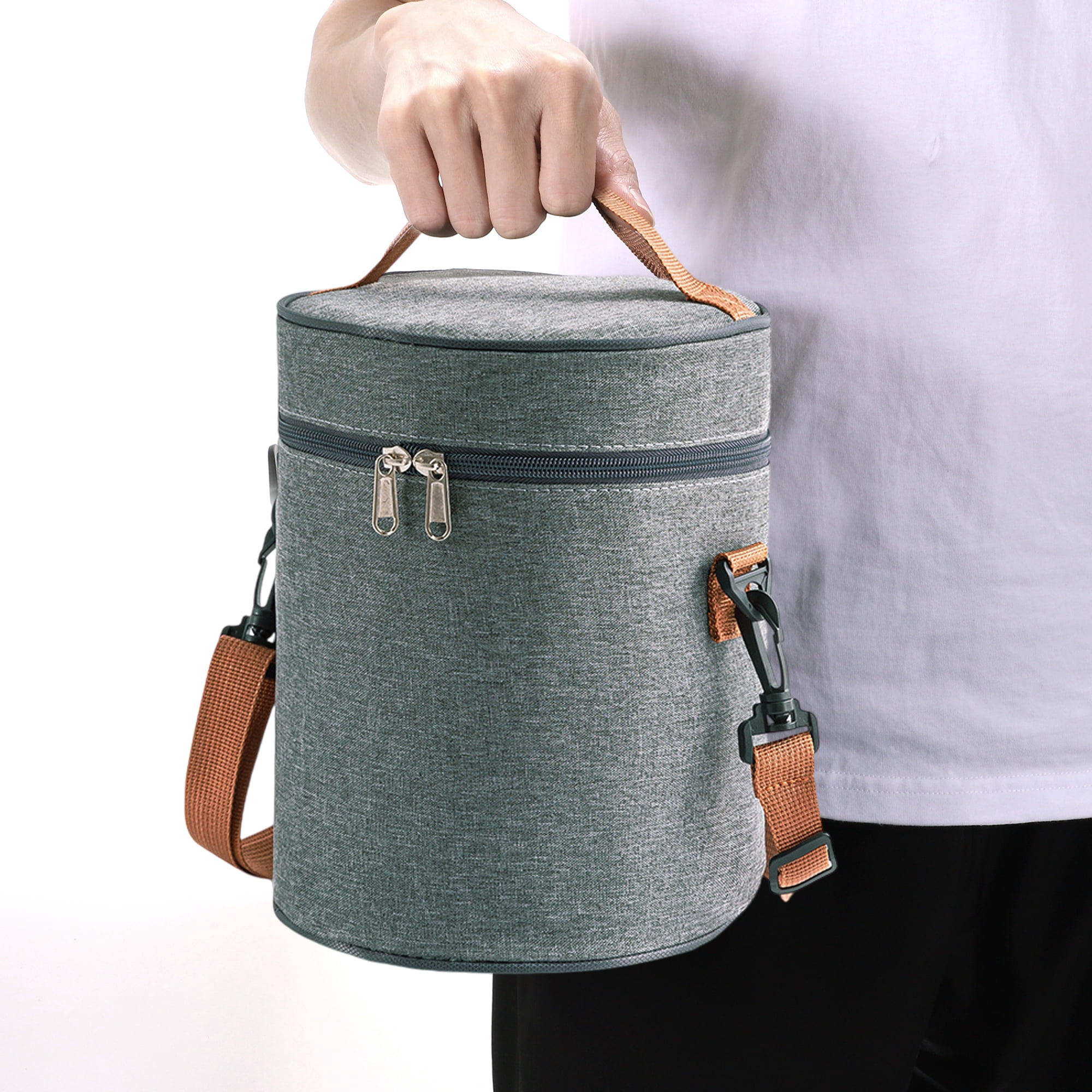 Unique Bargains Reusable Insulated Lunch Tote Bag Gray Cylinder