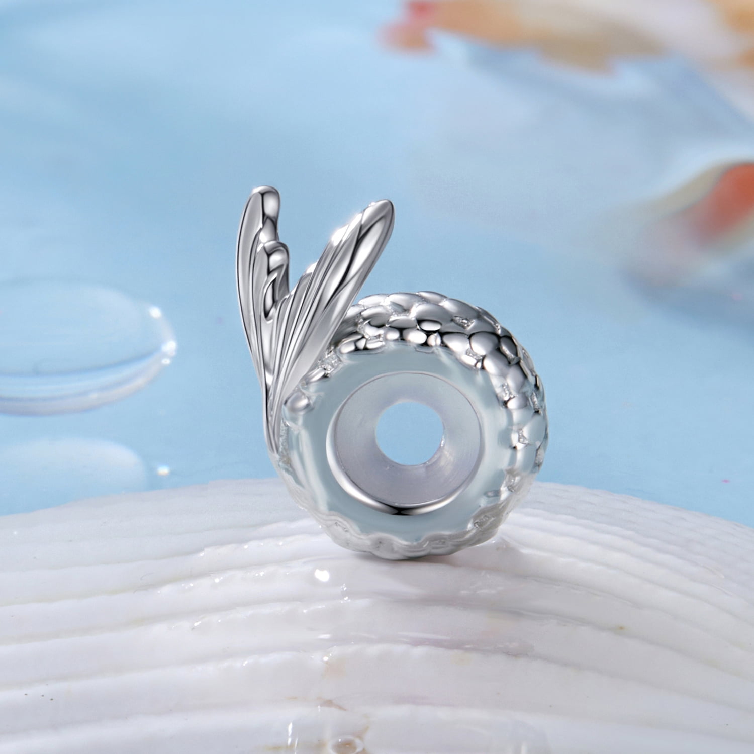 Mermaid Tail Silicone Spacer Beads Charm 925 Sterling Silver Charm,Charm for Bracelets , Perfect Gift for Women