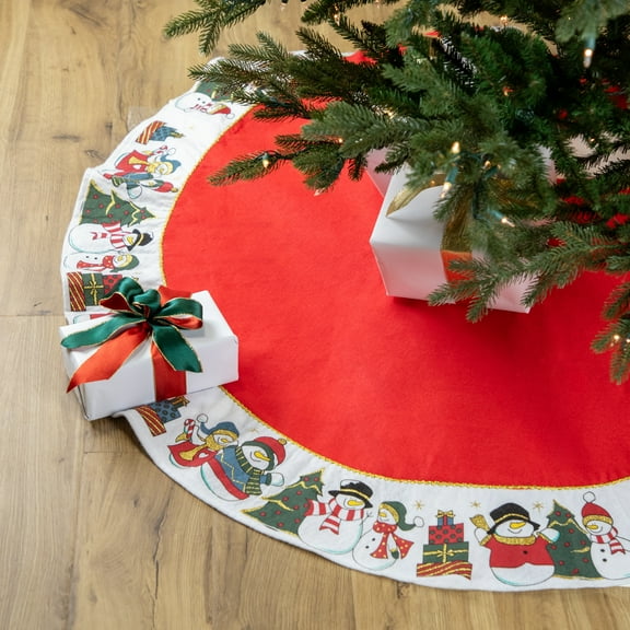 Northlight 48" Red and White Jolly Snowman Christmas Tree Skirt