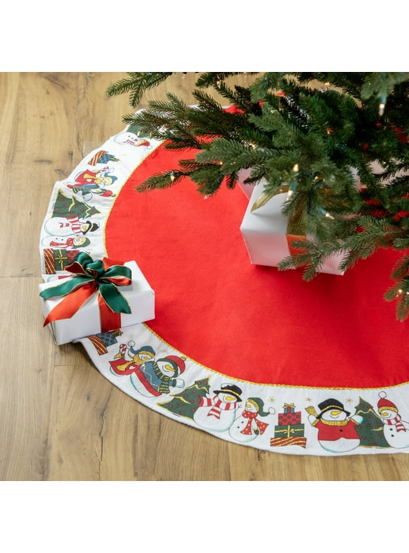 Northlight 48" Red and White Jolly Snowman Christmas Tree Skirt