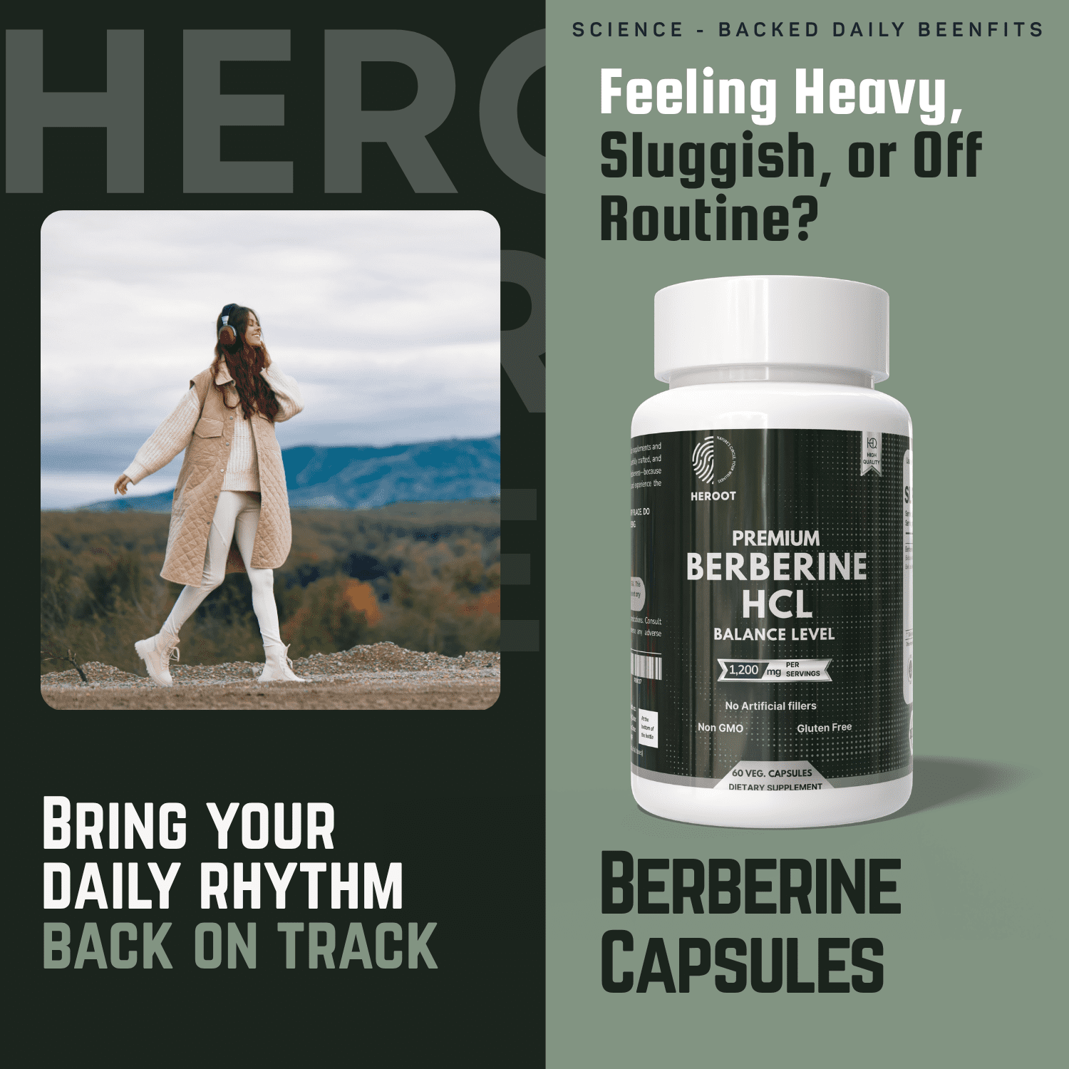 Heroot Berberine HCL 97% High Potency Supplement Capsules, 120 capsules
