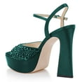 thumbnail image 5 of FSJ Women Bling Rhinestones Ankle Buckle Strap Sandals Chunky Platform Heels Pumps Square Open Toe Wedding Dress Shoes Size 15 Green, 5 of 5