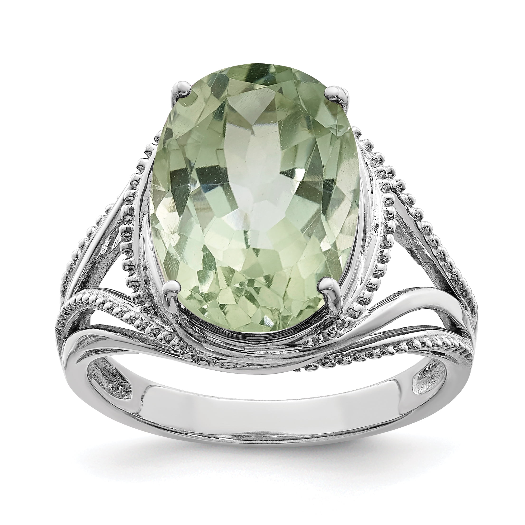 925 Sterling Silver Rhodium Green Quartz Ring 925 Sterling Silver Rhodium Green Quartz Ring