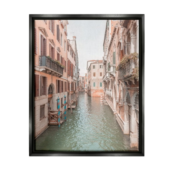 Stupell Industries Urban Canal Town Buildings Town & City Photography Black Floater Framed Art Print Wall Art