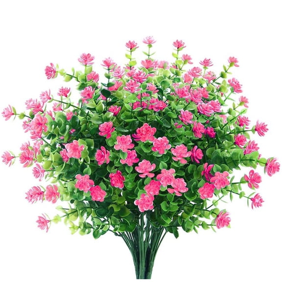 7 Branches Artificial Fall Flowers, Fake Plastic Flowers, Fake Artificial Greenery UV Resistant, Eucalyptus Leaves for Autumn Garden Front Door Porch Planter Patio Home Decor