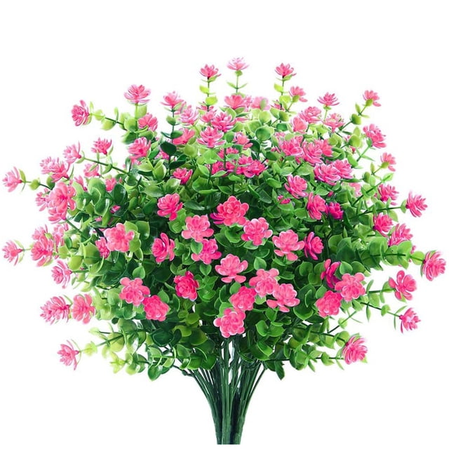 Flores artificiales Plantas artificiales para exteriores, 6 ramas Tallos de flores de plástico sintético para jardín, patio, jardinero, cocina, decoración del hogar