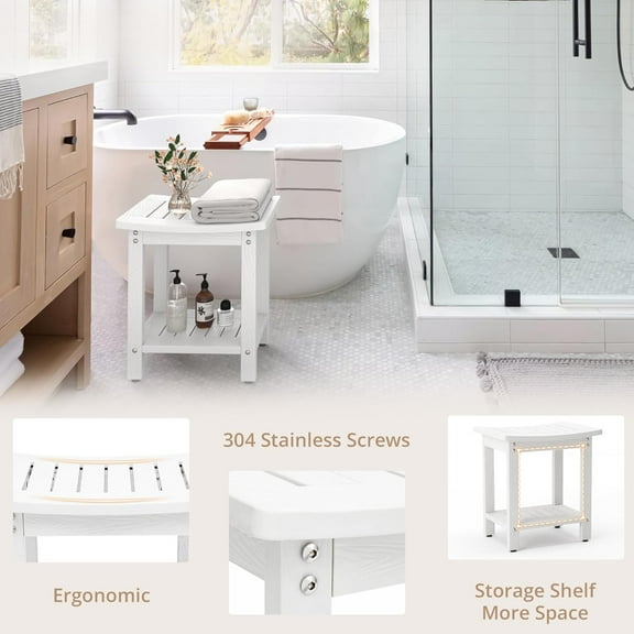 Dycanpo HDPS Shower Bench Foot Stool with HDPS Material for Inside Shower,White