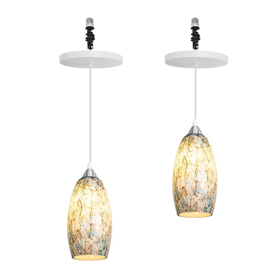 Kiven Instant Light Conversion Kit for 4/5/6inch Hole, 2 PackArt Glass Farmhouse Lighting Recessed Can Light Conversion Kit to Pendant with E26 Screw-in Adapter for Kitchen Living Hallway TB3232-A