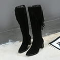 thumbnail image 2 of Awdenio Women's Shoes Fashion Retro Solid Color Ethnic Style Suede Fringed Female High Boots, 2 of 9