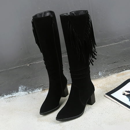 

Herrnalise Women Side Zip Ankle Bare Boots Square Heel Platform Casual Middle Tube Booties Clearance