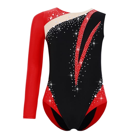 TTAO Girls Color Block Gymnastic Practice Clothes Ballet Dance Outfit One Piece Tumbling Unitard Biketard Burgundy 10