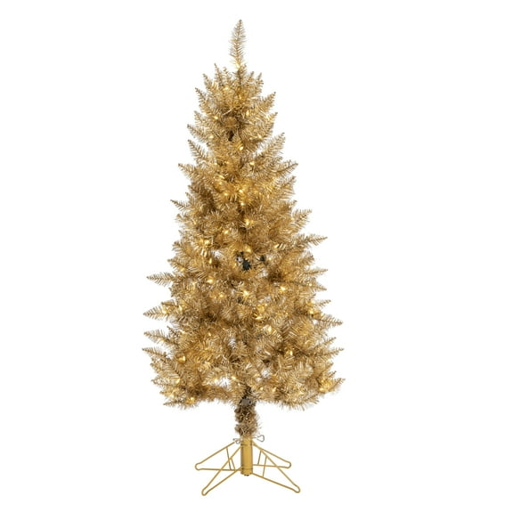 Sleek 5 Foot Gold Slim Christmas Tree with Warm White LED Lights