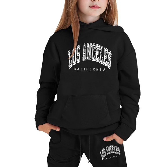 Toddler Girls' Outfits Kids Set For Casual Winter Printed Hooded Sweatshirt Ensemble Casual Pants Set 2-3 Years