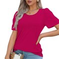 thumbnail image 6 of Womens T-Shirts Sevevn Fashionable Women's Casual Short Sleeved Loose Round Neck Solid Color Top, 6 of 8