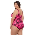 thumbnail image 4 of Aqua Green Women's Plus Size Cinched V-Neck Shirred One Piece, Fleurette Pink, 3X, 4 of 4