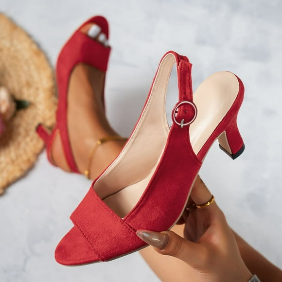 HaiMao Women Slingback Pumps Peep Open Toe Kitten Low Heel Ankle Strap Sandals Dress Shoes Party Red 7(39)
