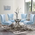 thumbnail image 7 of Foredo Elegant Velvet Dining Chairs Set of 2,  Luxury Upholstered Dining Chair with Metal Legs, X-Legs Tufted Side Chair for Dining Room Living Room, Light Blue, 7 of 7