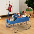 thumbnail image 2 of Gymax Wooden Garden Flower Planter Wagon Plant Bed W/ Wheel Garden Yard Blue, 2 of 10