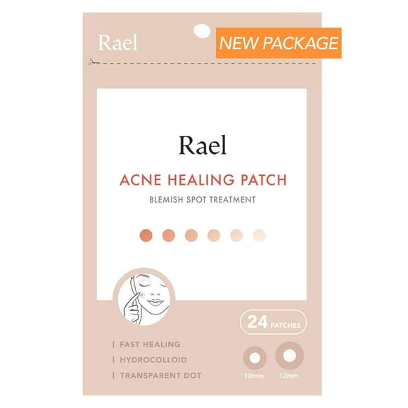 Rael Acne Pimple Healing Patch - Absorbing Cover, Invisible, Blemish Spot, Hydrocolloid, Skin Treatment, Facial Stickers, Two Sizes, Blends in with skin (24 Patches, 1Pack)