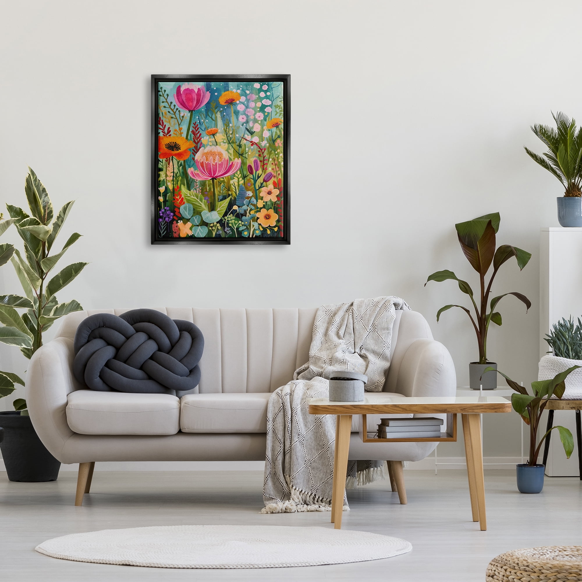 Stupell Industries Whimsical Floral Garden Botanical & Floral Painting Black Floater Framed Art Print Wall Art, 25 x 31