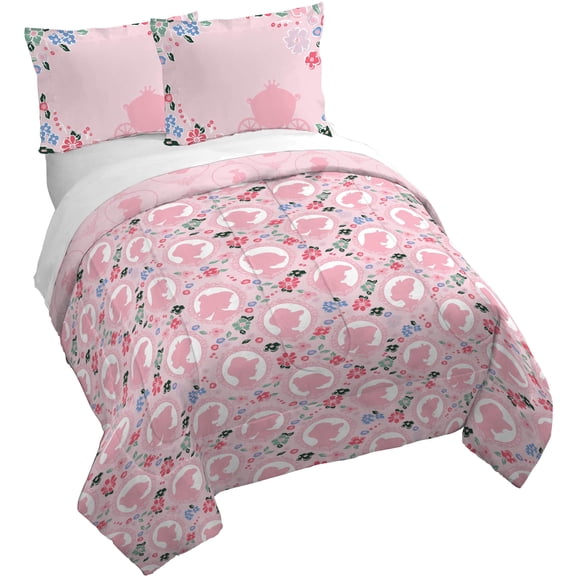 Jay Franco Kids Duvet Cover Set with Sham & Pillowcase – Ultra-Soft Linen Feel Bedding for Room Decor, Cover ONLY Comforter NOT Included, Pink - Princess, 3 Piece Queen