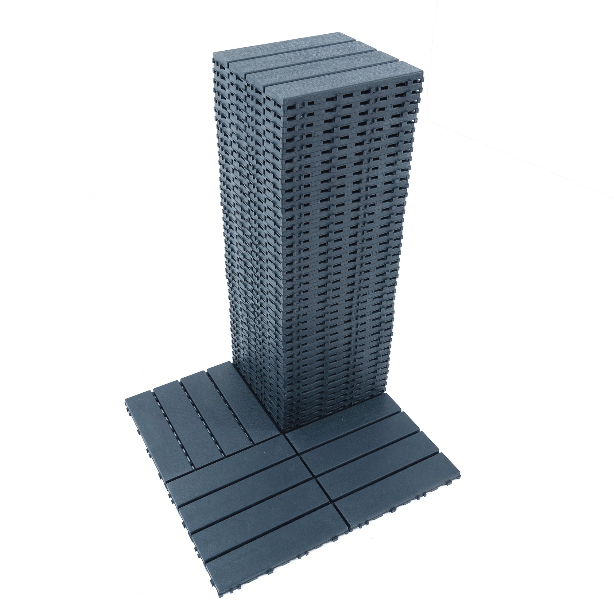 Miniyam 44 Pcs Interlocking Deck Tiles, 12" x 12", Polypropylene, for Outdoor Balcony Garden Gray