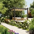 thumbnail image 2 of Petyee 10ft x 10ft Outdoor Retractable Aluminum Pergola, Modern Outdoor Trellis with  UPF 50+ Waterproof Canopy,Gray Wood-Grain Finish,Khaki canopy, 2 of 8