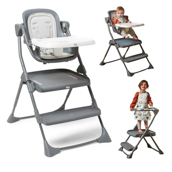 The First Years Convertible Baby High Chair and Toddler Step Stool - Foldable Grow with Me High Chair and Toddler Kitchen Stool Helper - Adjustable and Easy to Clean