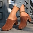 thumbnail image 4 of FRSASU Women's Leather Mules Soft Non Slip Wedge Slip-On Closed Toe Sandals Summer Casual Walking Platform Slides Brown, 4 of 9