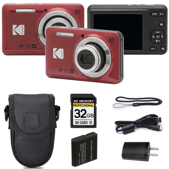 Kodak PIXPRO FZ55 Digital Camera (Red)   Case   32GB Memory Card