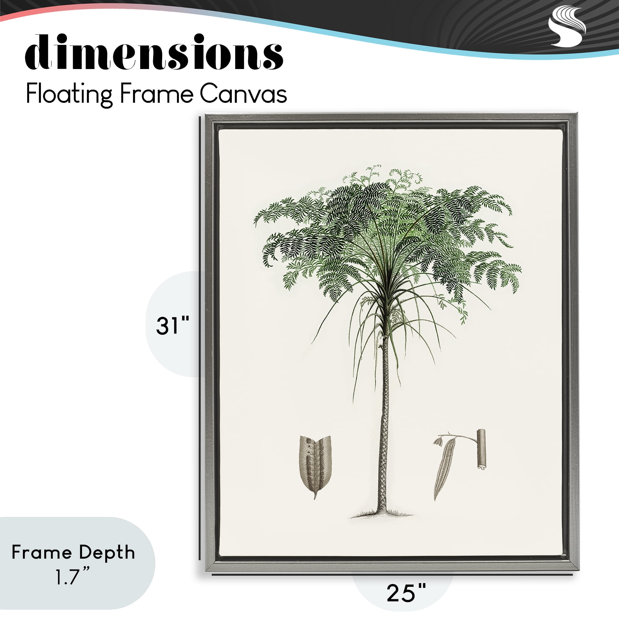 Stupell Industries Vintage Palm Leaves Gray Framed Floater Canvas Wall Art, design by Val Rhodes