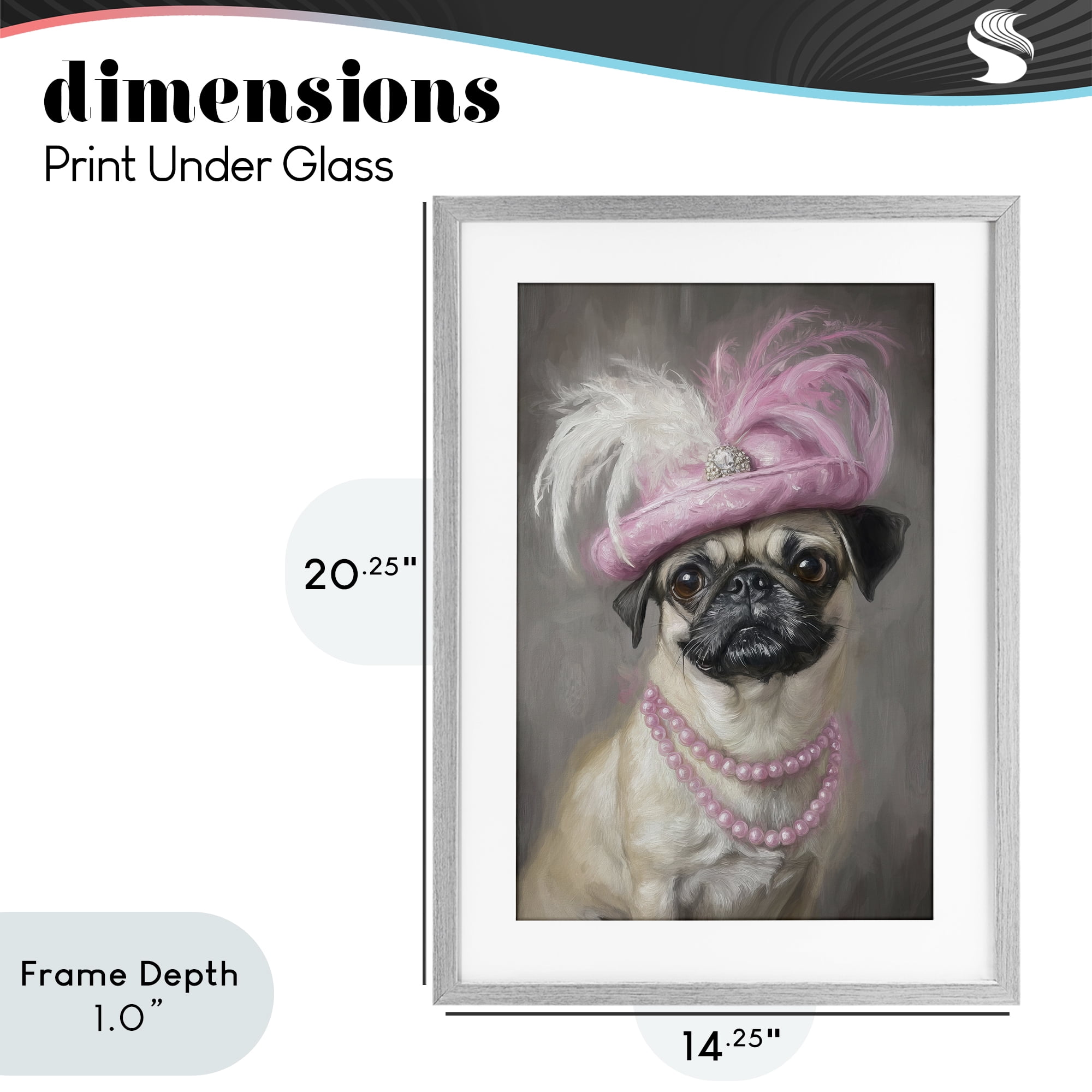Stupell Industries Lady Pug Portrait Gray Framed Print Under Glass, design by Tina LeCour
