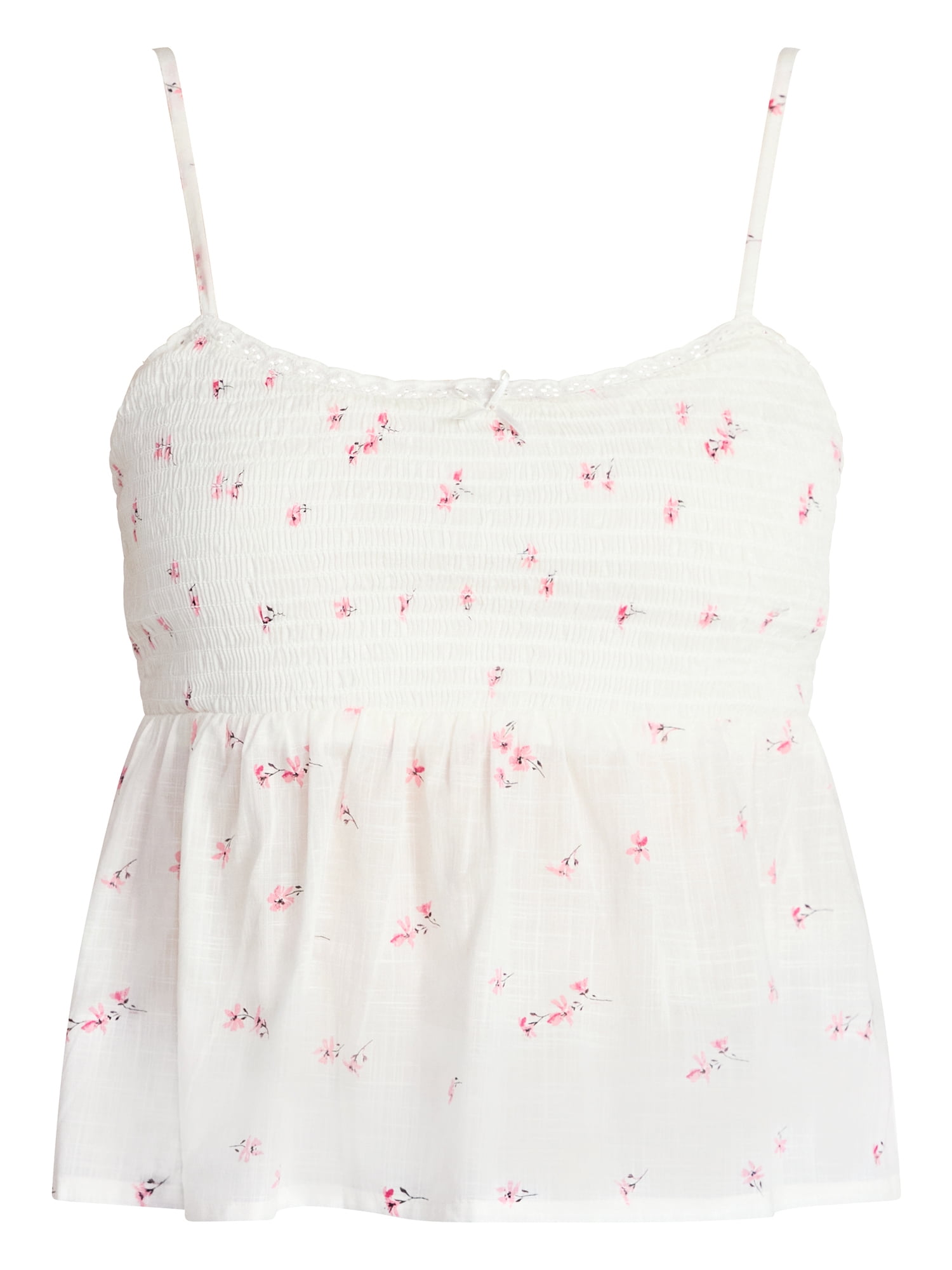 No Boundaries Cotton Smocked Baby Doll Tank Top, Women's XXS-XXXL