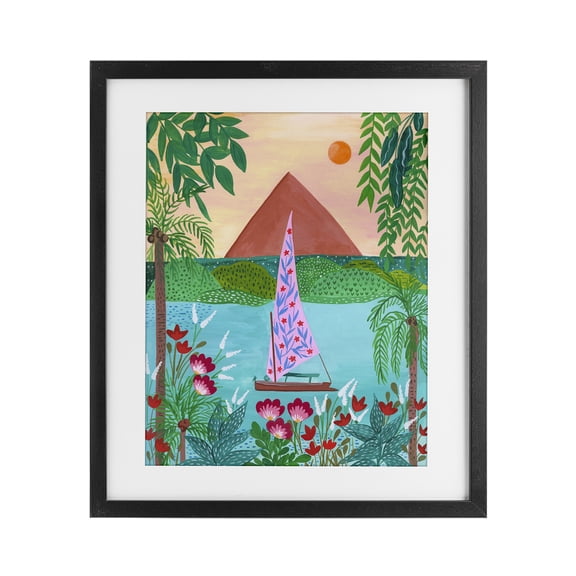 Sailboat on Egypt Nile Black Framed Print Under Glass, design by Nabeela Rumi